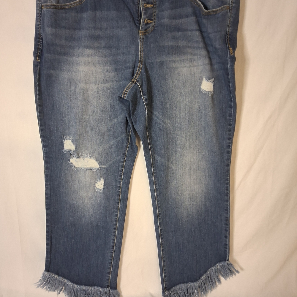 INC International Concepts Light Blue Distressed Fray Bottom‎ Jeans